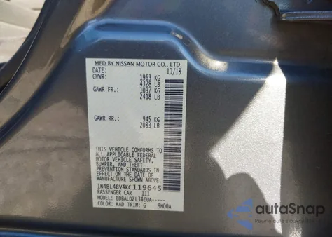 2019 Nissan Altima 2.5 S из США, поврежденный, VIN 1N4BL4BV4KC119645